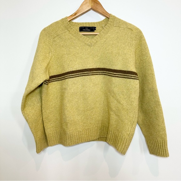 Colombo Sweaters - Women’s Colombo Vintage Yellow Sweater Size Large Stripe Warm Brown Long Sleeve